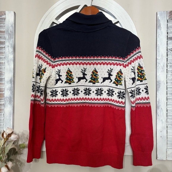 NWT Childrens Place Fair Isle Christmas Sweater Cowl Neck Reindeer Snowflake szL - Picture 3 of 5